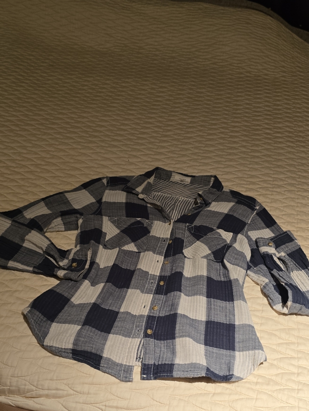 Maurices Navy & White Plaid Lightweight Button-Up Shirt